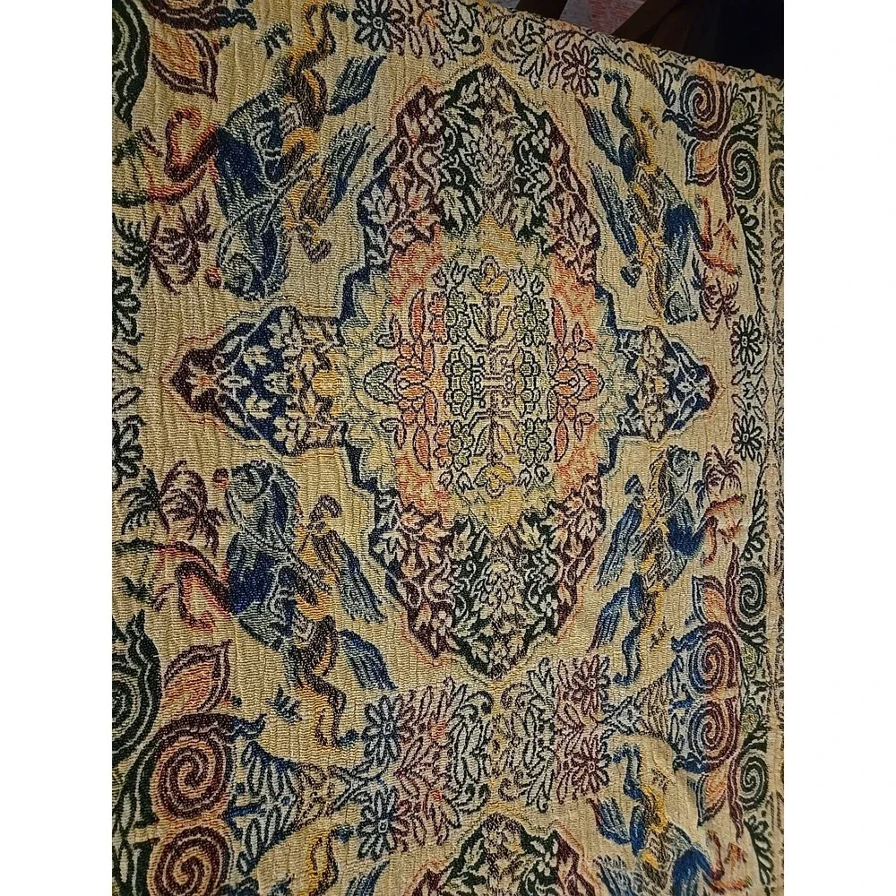 Vtg‎ Silk Woven Tapestry Arabian Horse Rider Tablecloth Bedspread Coverlet